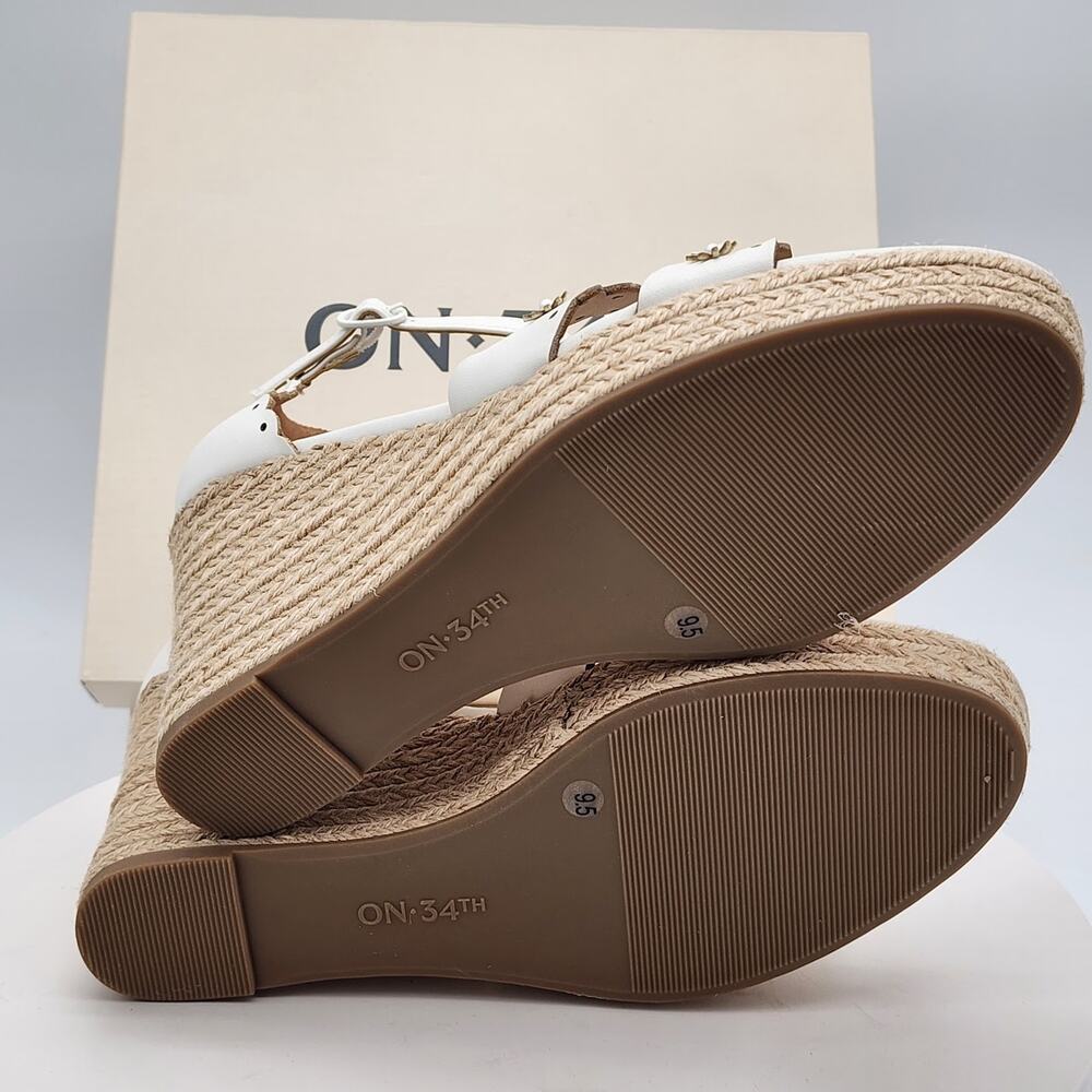NEW - On 34th Theodore EP White Linen Floral Espadrille Wedge Sandals Size 8.5 M - Picture 9 of 10